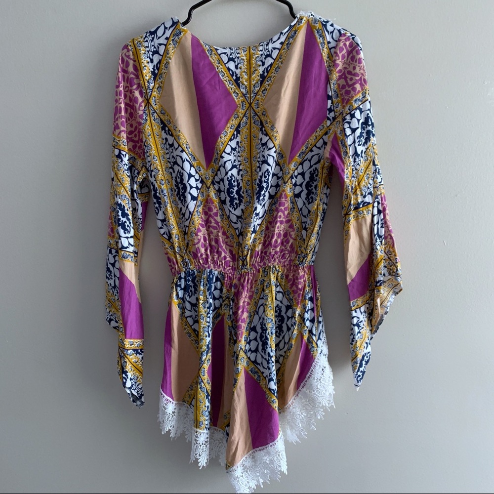 Lace Trim Patterned Romper - image 4